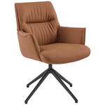 ARMLEHNSTUHL  in Aluminium, Eisen Echtleder pigmentiert  - Cognac/Schwarz, Design, Leder/Metall (65/92/67,5cm) - Novel