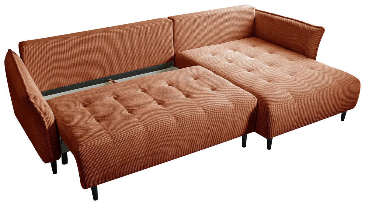 ECKSOFA MONTE CARLO Terracotta Struktur, Plüsch  - Terracotta/Schwarz, Trend, Textil (290/160cm) - MID.YOU