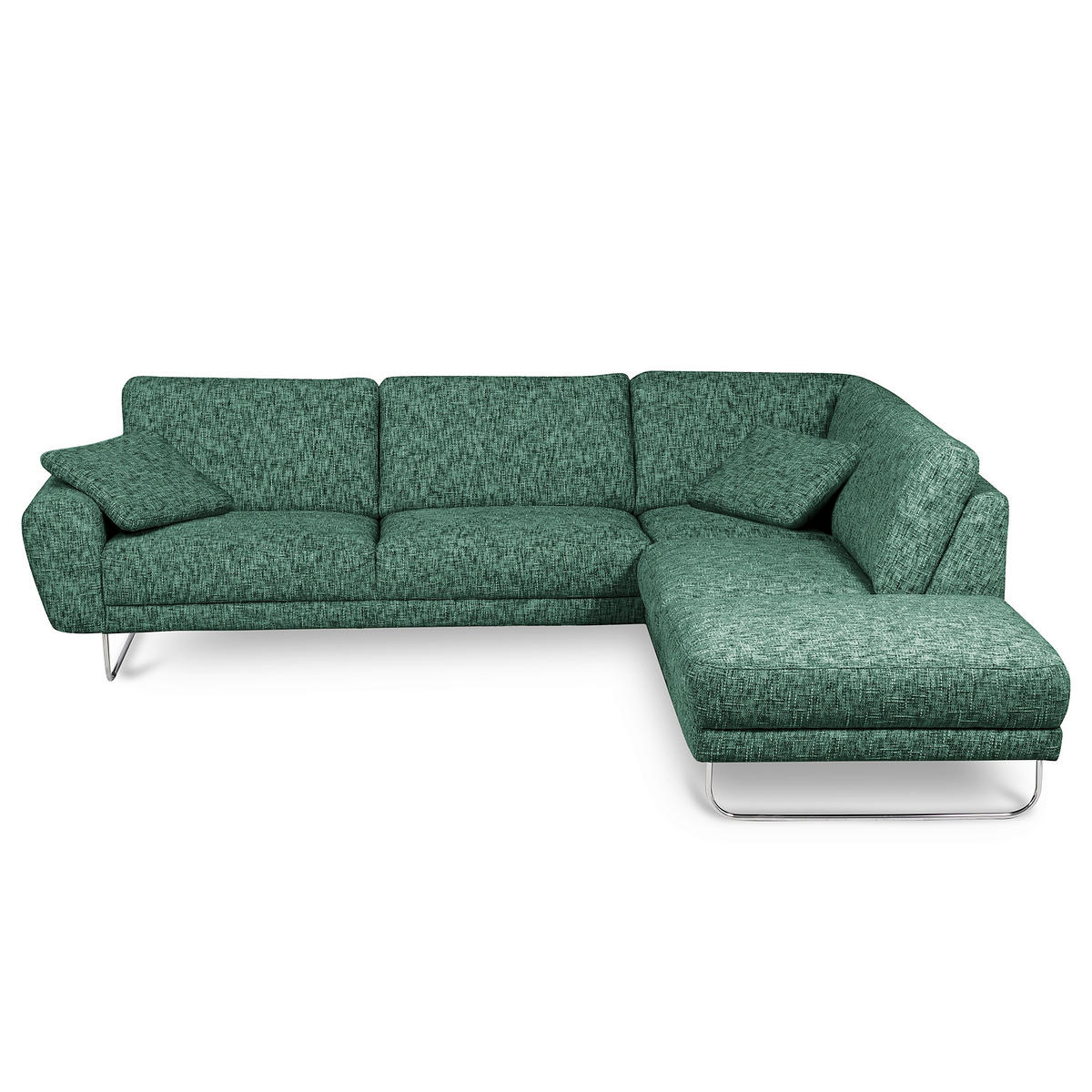 ECKSOFA 273/250 cm SPRING in Webstoff Grün Zierkissen  273/250 cm  - Chromfarben/Grün, Design, Textil/Metall (273/250cm) - Livetastic
