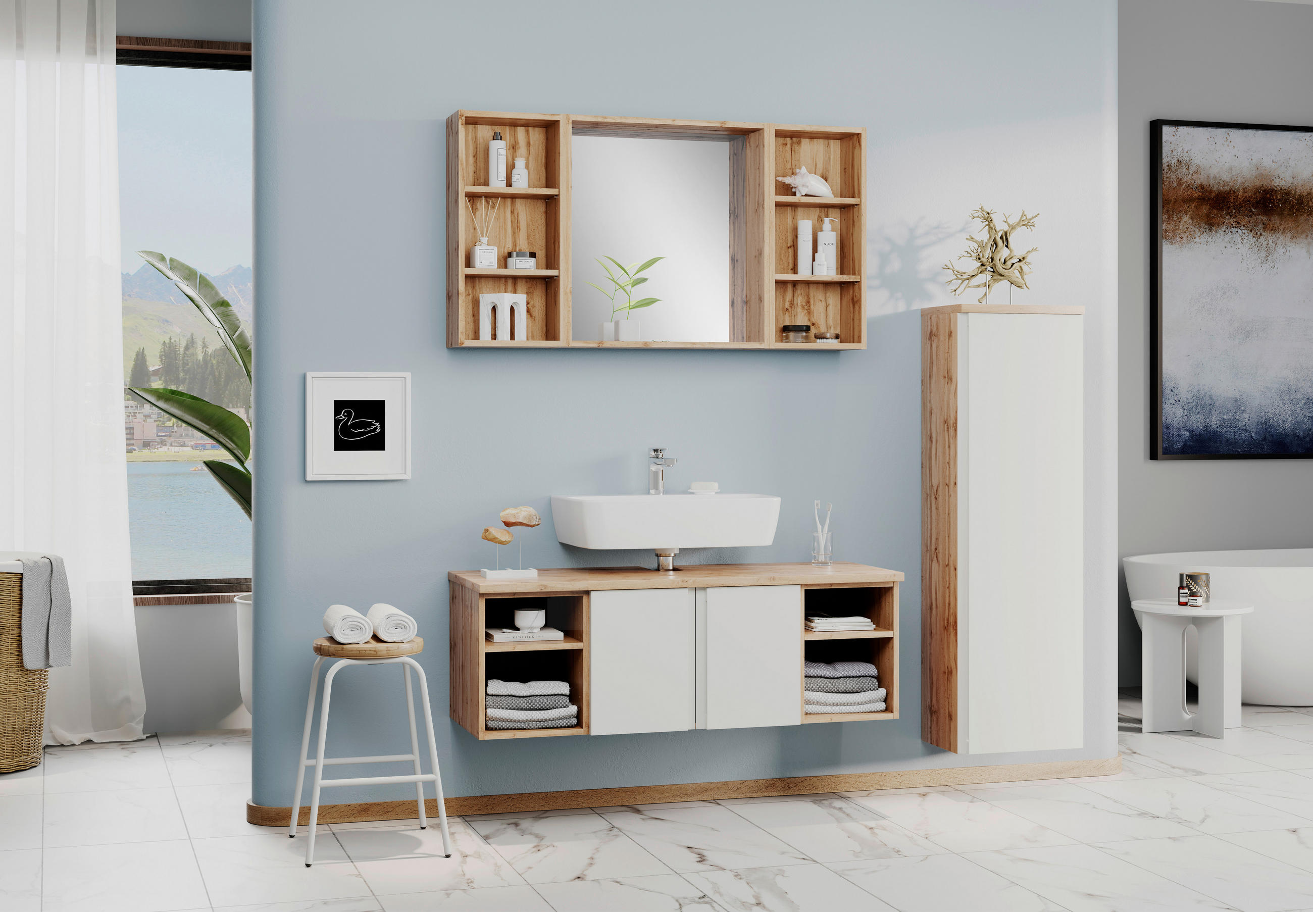 WASCHBECKENUNTERSCHRANK 120/41/47 cm - Weiss/Eiche Wotan, Modern, Holzwerkstoff (120/41/47cm) - Held