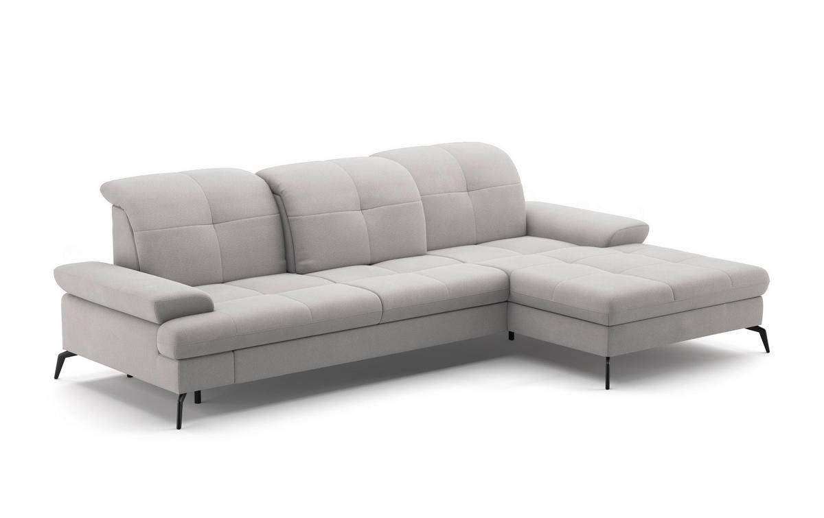 ECKSOFA in Flachgewebe Silberfarben  - Silberfarben/Schwarz, Konventionell, Textil/Metall (279/185cm) - Sit & More