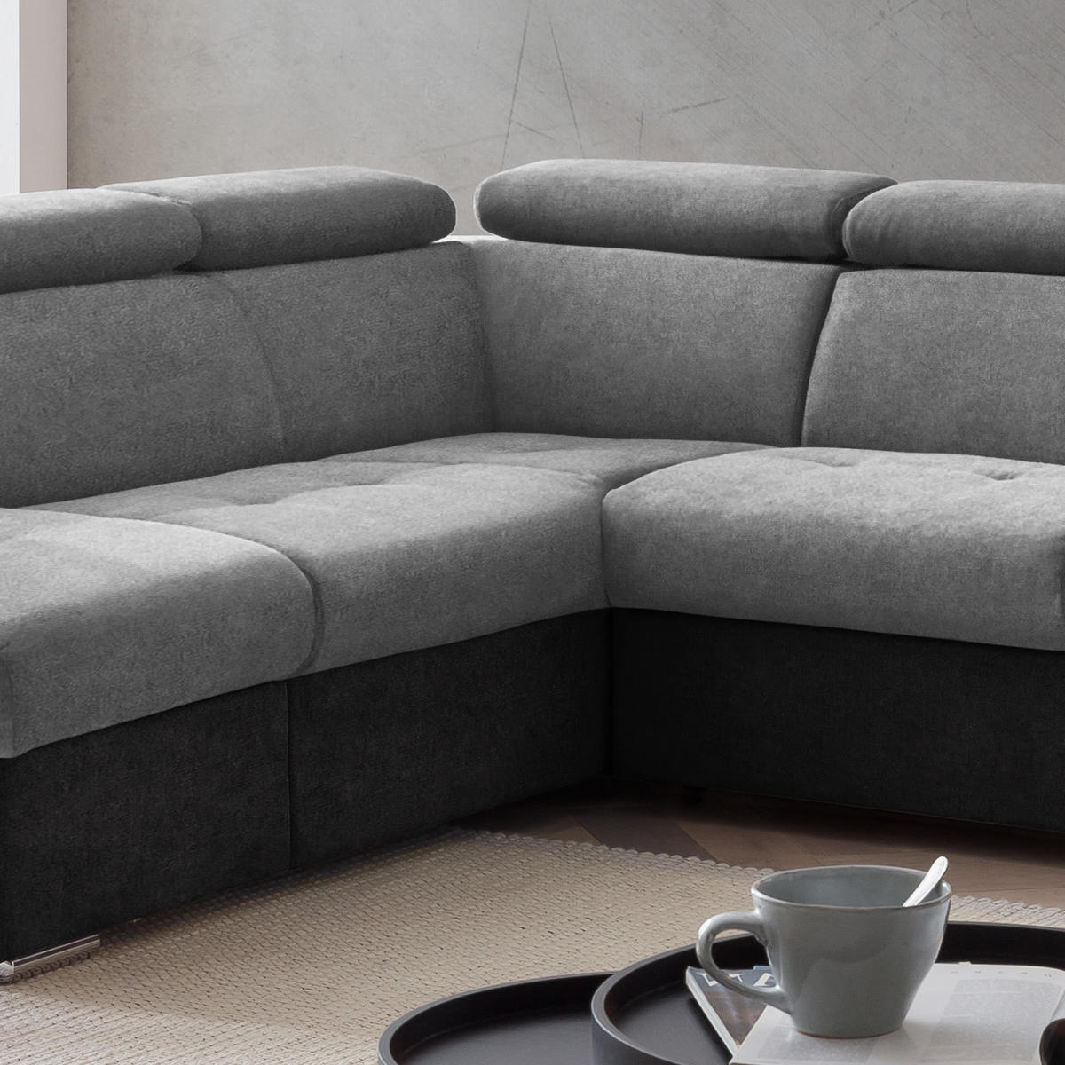 ECKSOFA Grau, Schwarz Mikrofaser  - Chromfarben/Schwarz, Design, Textil/Metall (216/262cm) - Livetastic