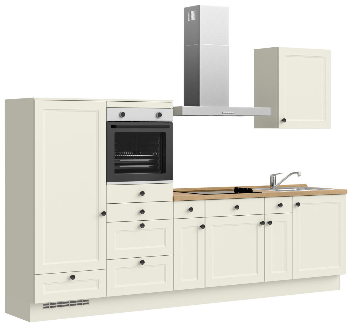 KÜCHENBLOCK Cascada 300 cm  in Weiß, Eichefarben  - Eichefarben/Schwarz, MODERN, Holzwerkstoff/Metall (300cm) - Nobilia