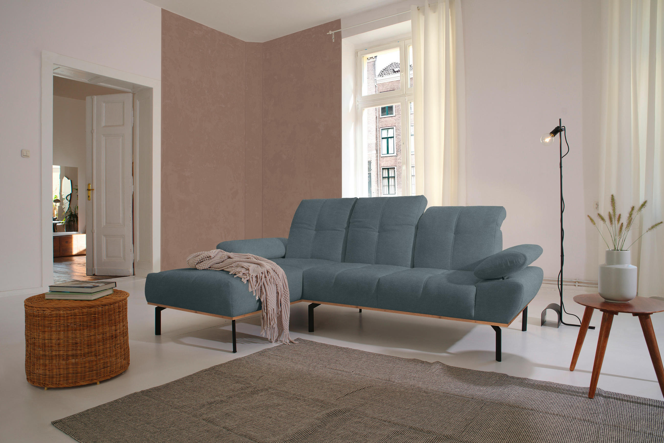 ECKSOFA in Mikrofaser Grau  242/170 cm  - Wildeiche/Schwarz, Design, Holz/Textil (242/170cm) - MID.YOU