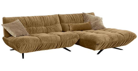 ECKSOFA Beigebraun Chenille Rücken echt, Sitztiefenverstellung  - Beigebraun/Schwarz, Design, Textil/Metall (295/178cm) - Belluti
