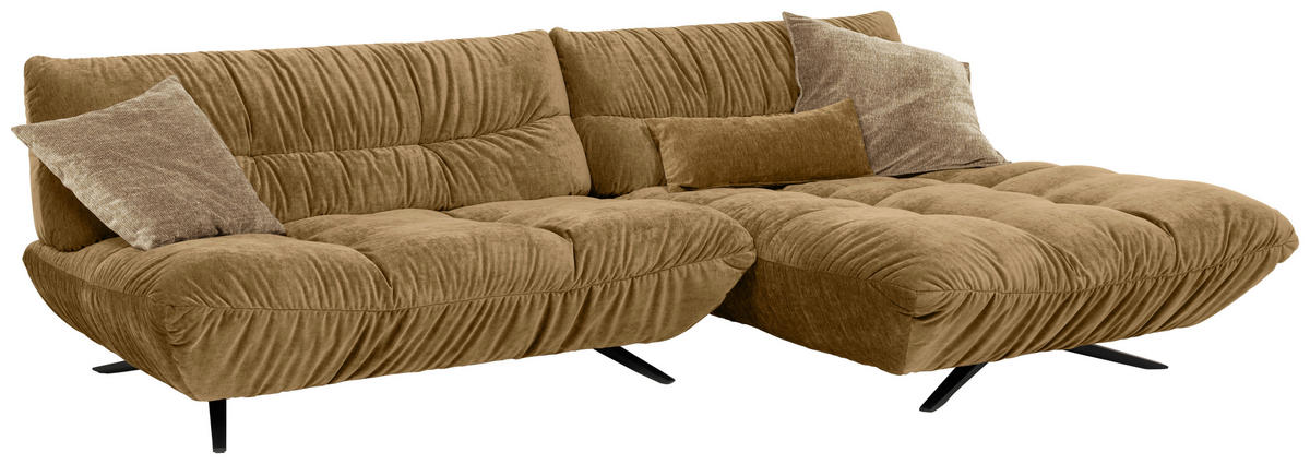 ECKSOFA Beigebraun Chenille Rücken echt, Sitztiefenverstellung  - Beigebraun/Schwarz, Design, Textil/Metall (295/178cm) - Belluti