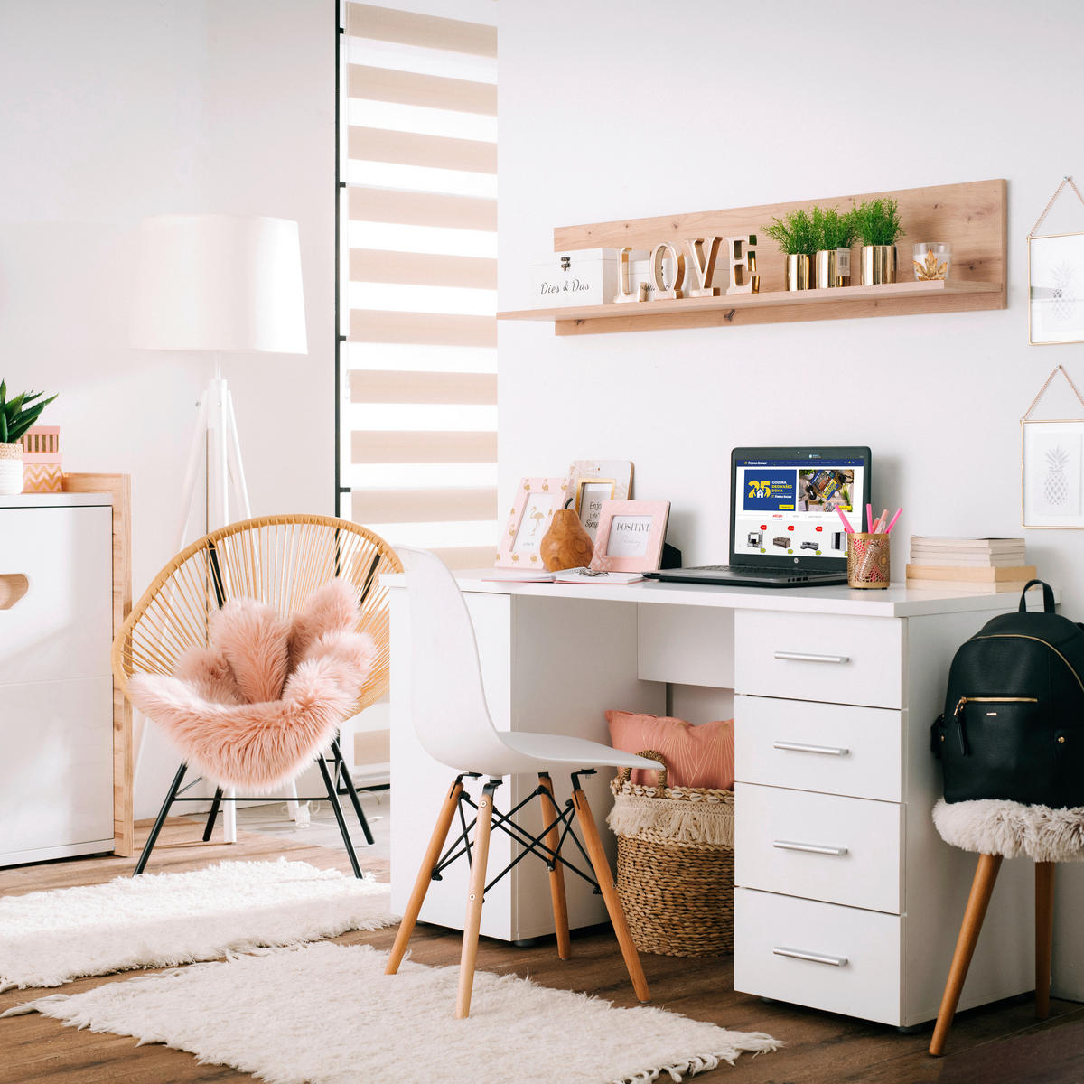 ÍRÓASZTAL 135/74/50 cm  - fehér, Basics, faalapú anyag (135/74/50cm) - Xora