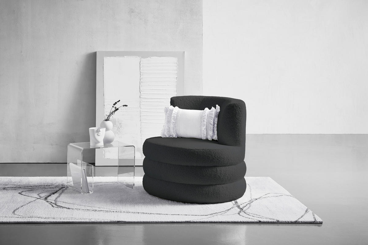DESIGNSESSEL in Flachgewebe, Teddystoff Dunkelgrau  - Edelstahlfarben/Dunkelgrau, Trend, Textil/Metall (90/82/85cm) - Livetastic