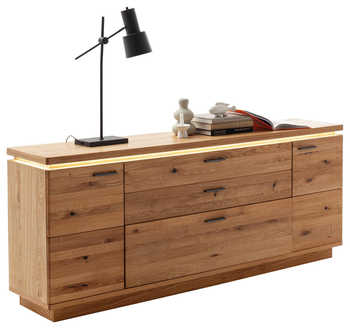 KOMODA, barve hrasta  - barve hrasta/antracit, Natur, kovina/leseni material (210/84/44cm) - Linea Natura