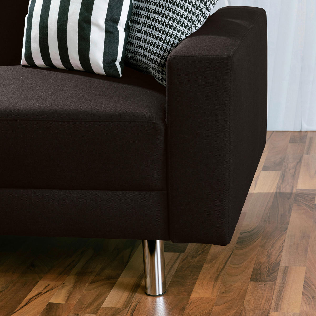 ECKSCHLAFSOFA inkl. Hocker in Dunkelbraun Textil   - Chromfarben/Dunkelbraun, Konventionell, Textil/Metall (152/230cm) - Max Winzer