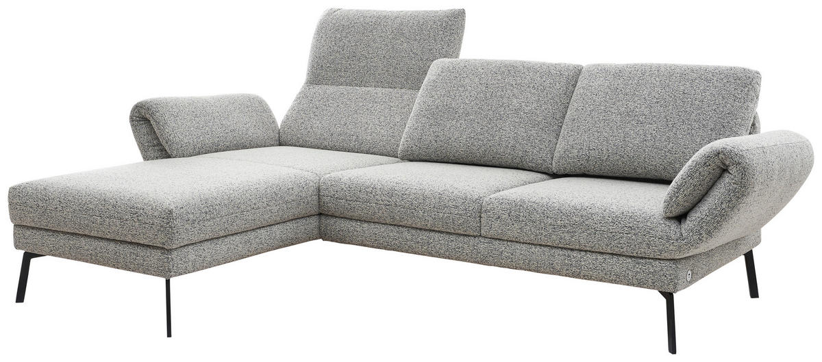 ECKSOFA in Flachgewebe Blaugrau  175-224/255-365 cm  - Blaugrau/Schwarz, Design, Textil/Metall (175-224/255-365cm) - Dieter Knoll