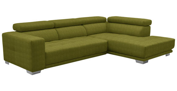 ECKSOFA in Mikrofaser Hellgrün  - Chromfarben/Hellgrün, Design, Textil/Metall (301/207cm) - Xora