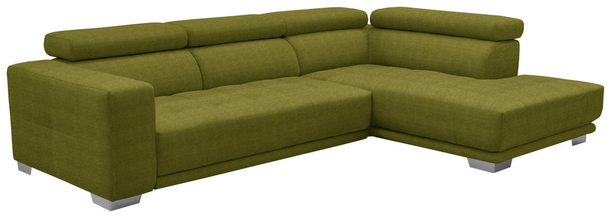 ECKSOFA in Mikrofaser Hellgrün  - Chromfarben/Hellgrün, Design, Textil/Metall (301/207cm) - Xora