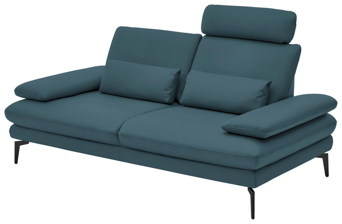 2,5-SITZER in Echtleder Blau  - Blau/Schwarz, Design, Leder/Metall (196/86/104cm) - Dieter Knoll