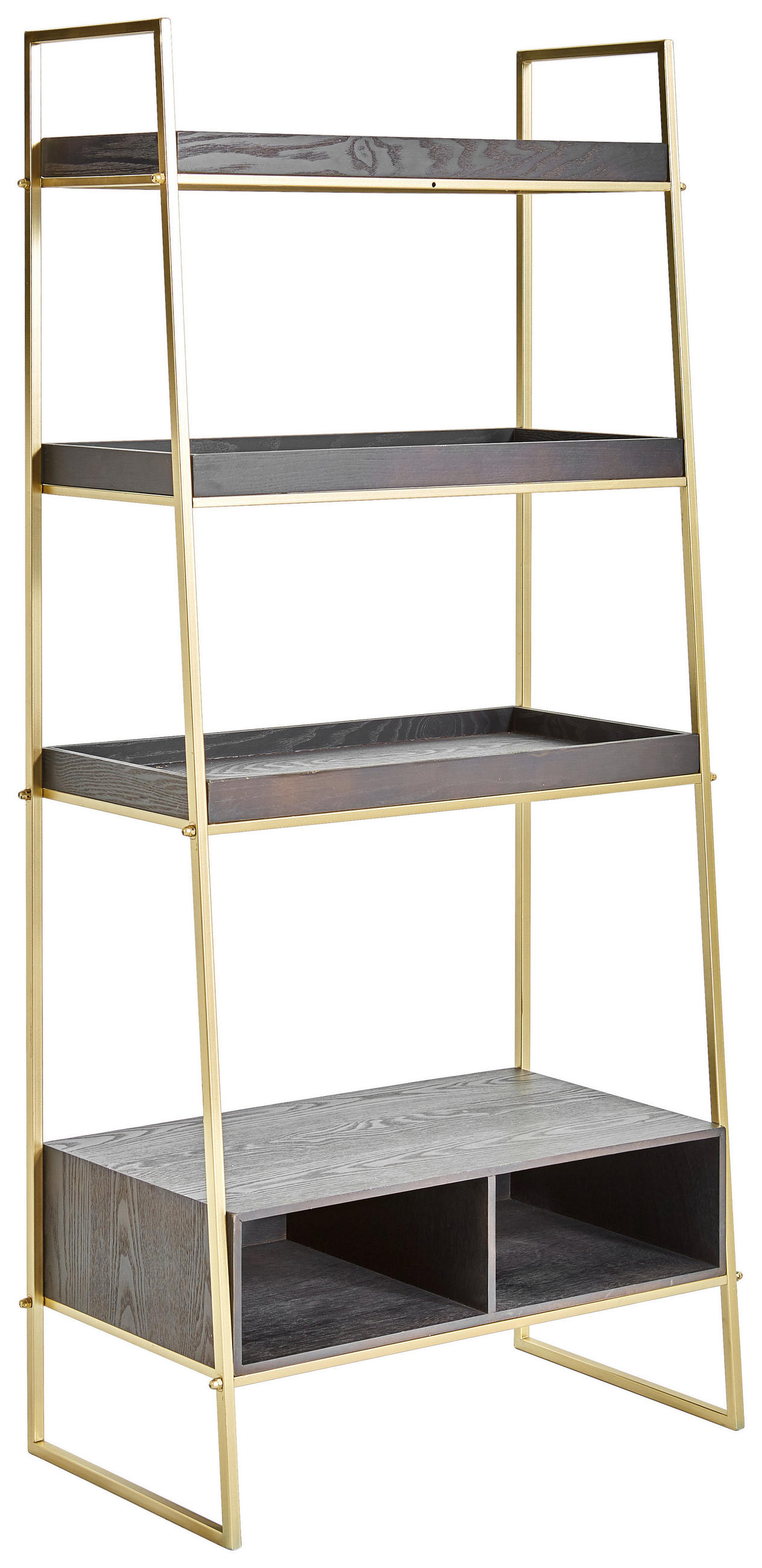 REGAL 64,5/140/35,5 cm naravne barve, črna, zlate barve  - zlate barve/črna, Trend, kovina/leseni material (64,5/140/35,5cm) - Livetastic