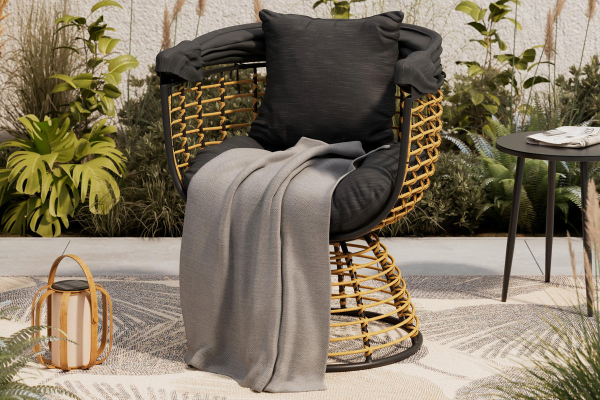 GARTENMUSCHEL 80,5/73/160 cm Stahl  - Schwarz/Naturfarben, Basics, Kunststoff/Textil (80,5/73/160cm) - Ambia Garden