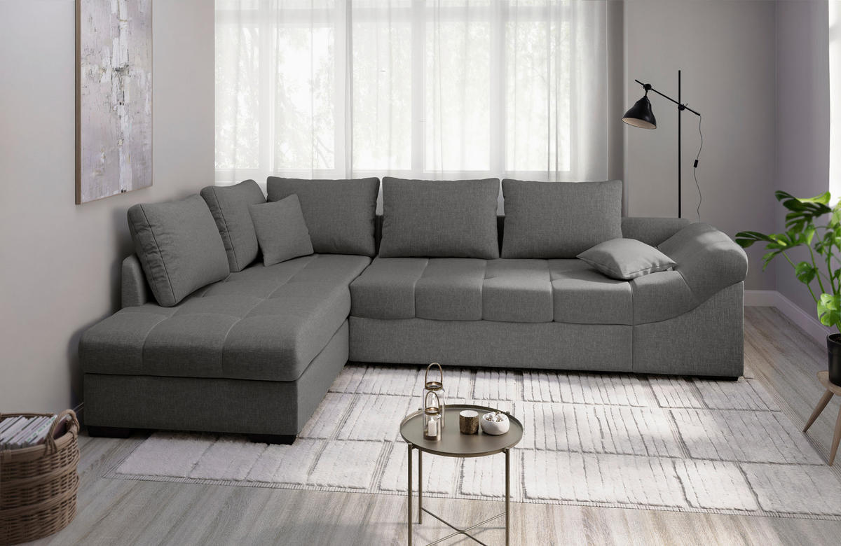 ECKSCHLAFSOFA Alvito Graubraun Mikrofaser  - Graubraun/Schwarz, MODERN, Holz/Textil (202/298cm) - MID.YOU