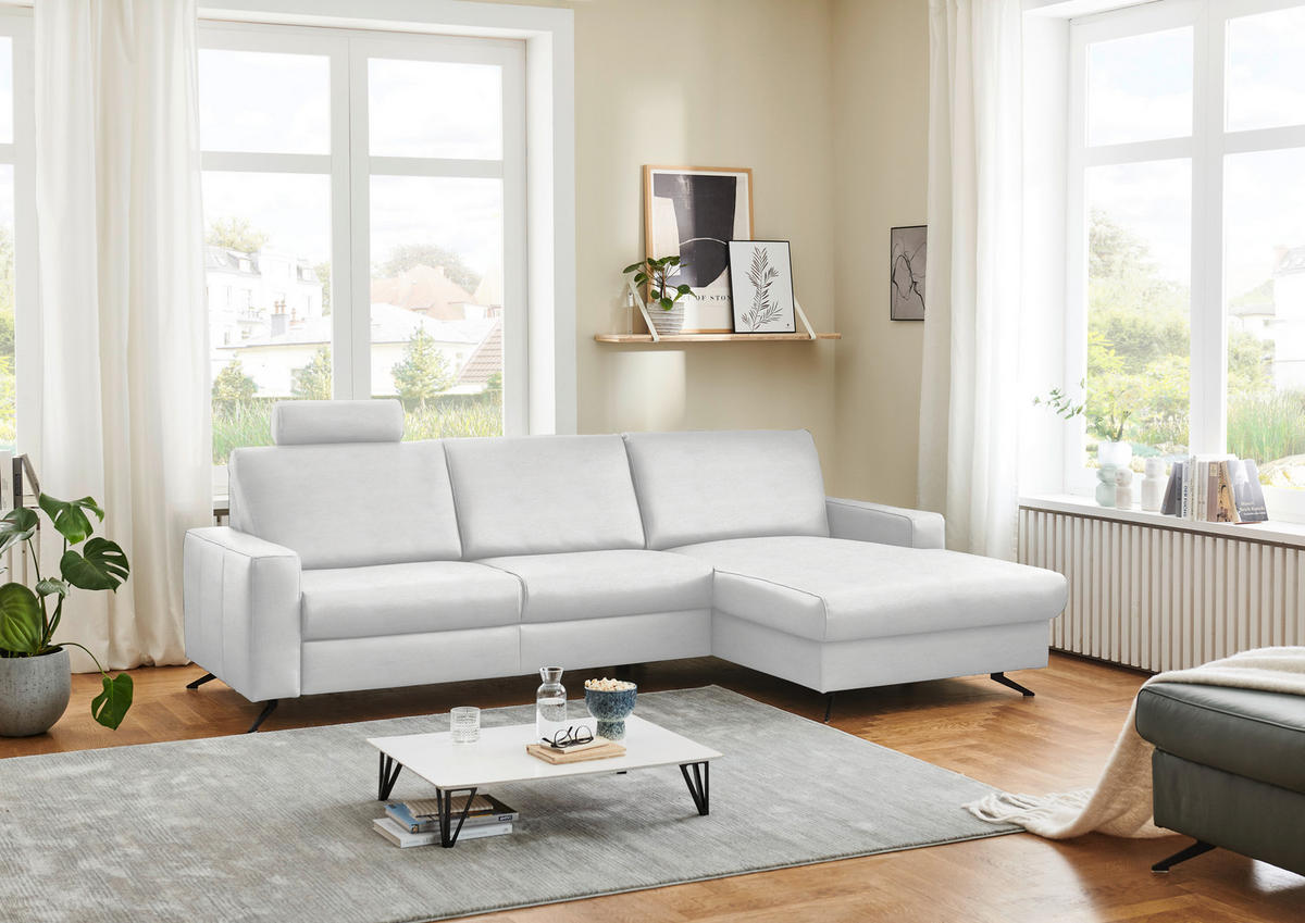 ECKSOFA - Weiss/Schwarz, Design, Leder/Metall (267/165cm) - Beldomo Premium