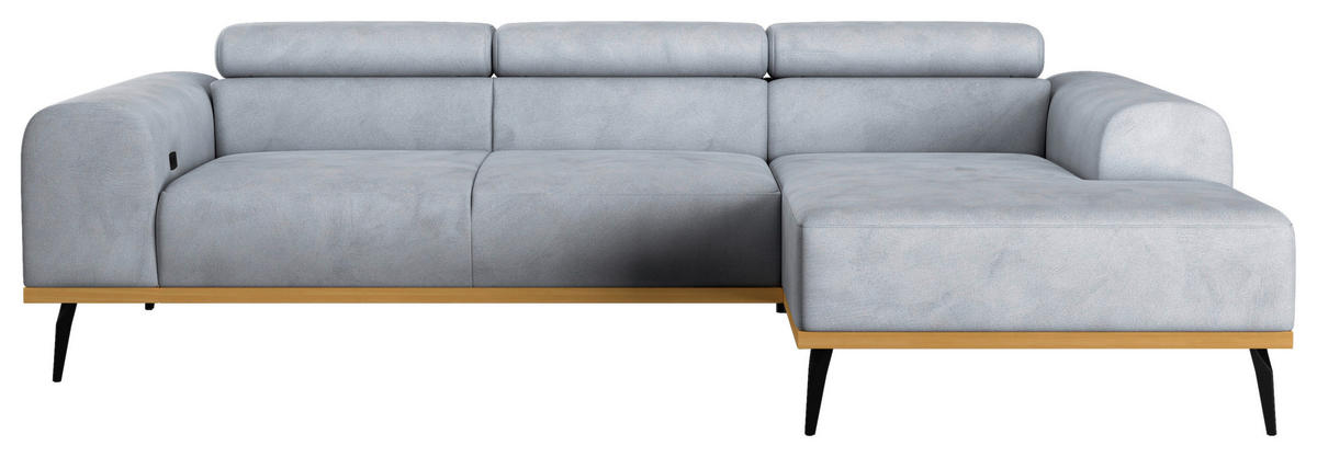 ECKSOFA Mikrofaser Hellgrau  - Hellgrau/Schwarz, Konventionell, Textil/Metall (244/157cm) - Cotta