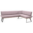ECKBANK 203/163 cm Webstoff Rosa, Schwarz, Eichefarben Eiche massiv   - Eichefarben/Schwarz, Design, Holz/Textil (203/163cm) - Voleo