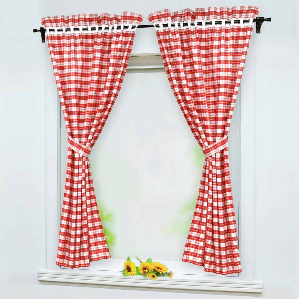 KURZGARDINE   80/145 cm   - Weiß Hochglanz/Rot, Basics, Textil (80/145cm)