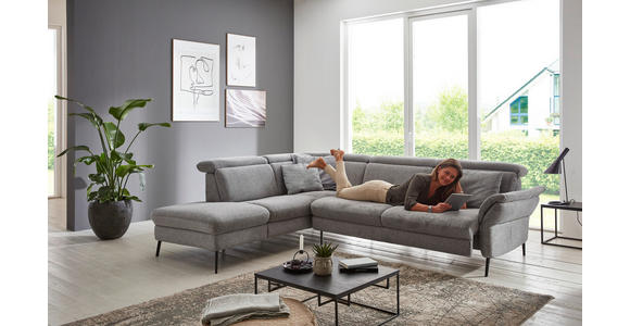 ECKSOFA in Struktur Grau 235/275 cm - Schwarz/Grau, MODERN, Textil/Metall (235/275cm) - Cantus