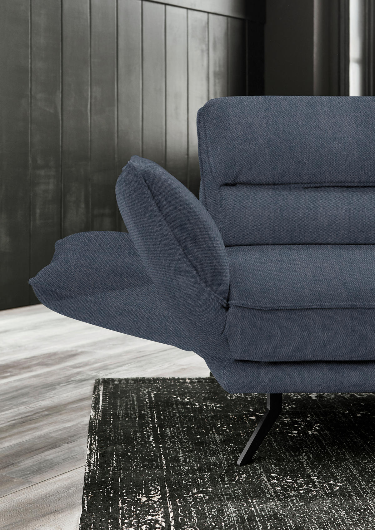 ECKSOFA in Velours Blau  - Blau/Schwarz, Design, Textil/Metall (283/153cm) - Valdera