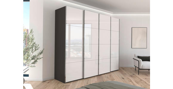 SCHWEBETÜRENSCHRANK 271/223/68 cm 4-türig Graphitfarben, Weiß - Chromfarben/Graphitfarben, Design, Glas/Holzwerkstoff (271/223/68cm) - Novel