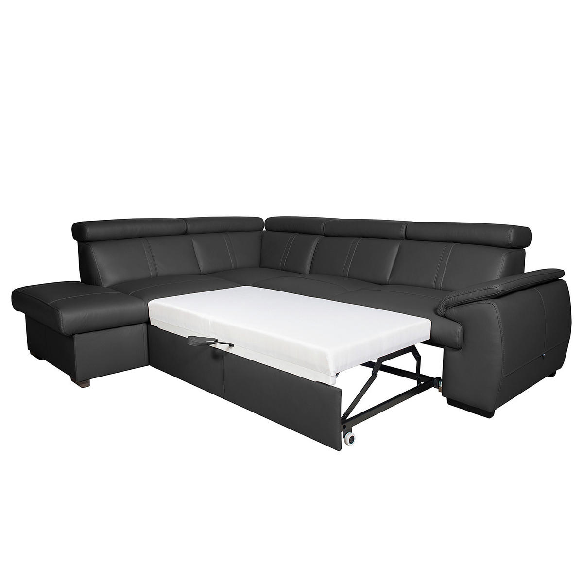 ECKSOFA Schwarz Echtleder  - Wengefarben/Schwarz, Design, Leder/Holz (211/265cm) - Livetastic