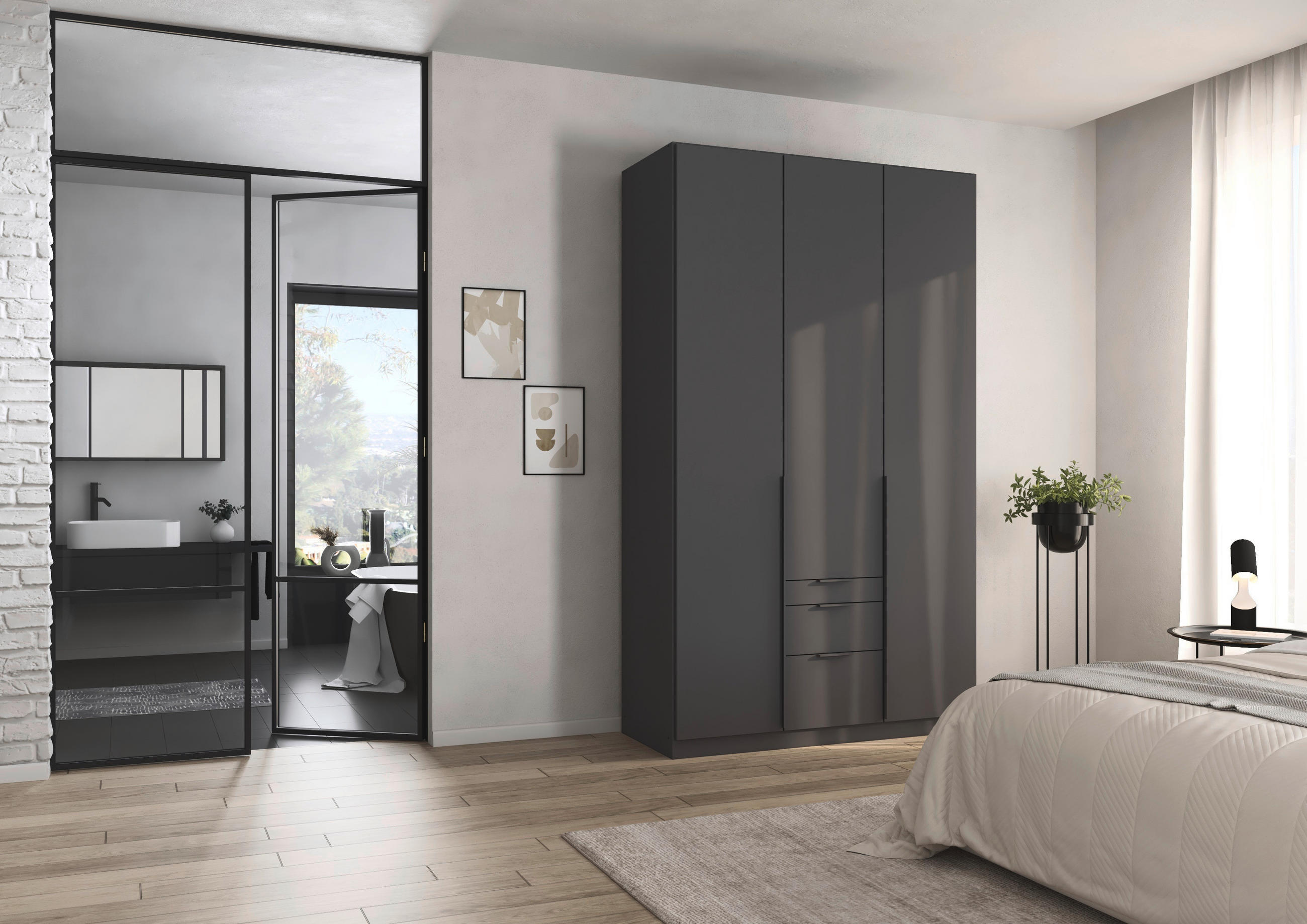 DREHTÜRENSCHRANK 136/229/54 cm,  in Grau, 3-türig  - Grau, MODERN, Holzwerkstoff/Metall (136/229/54cm) - Rauch Möbel