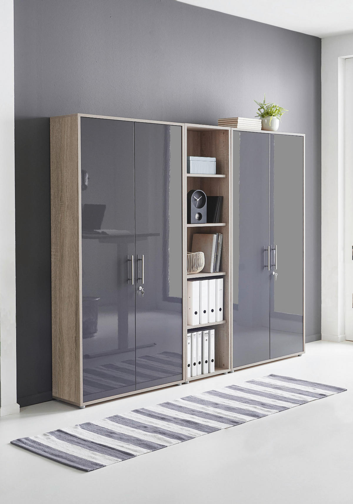 BÜRO erweiterbar, abschließbar Sonoma Eiche, Anthrazit Hochglanz - Anthrazit Hochglanz/Sonoma Eiche, MODERN, Holzwerkstoff/Metall - MID.YOU