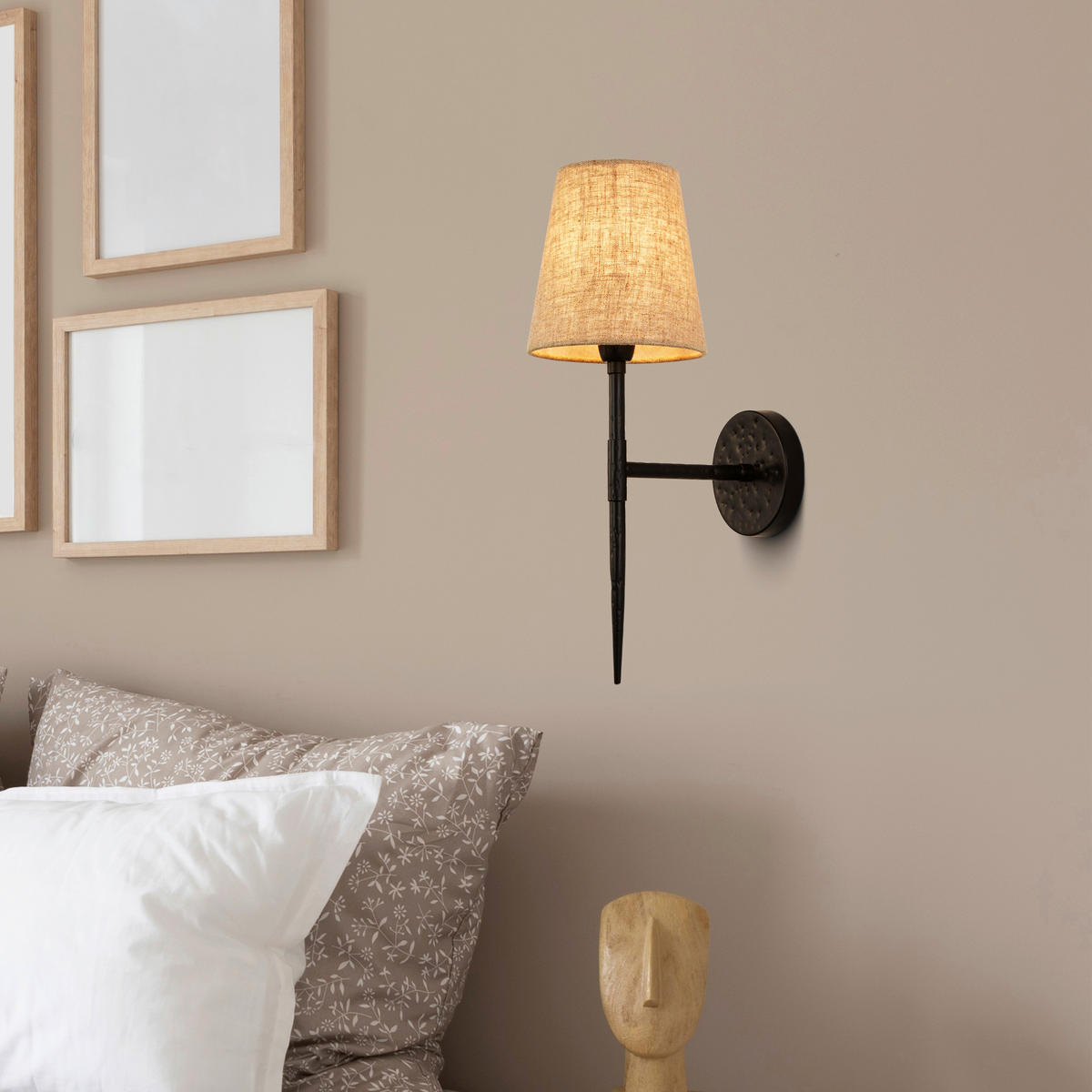 WANDLEUCHTE Gothic 15/43 cm   - Beigebraun/Schwarz, Design, Textil/Metall (15/43cm) - Searchlight