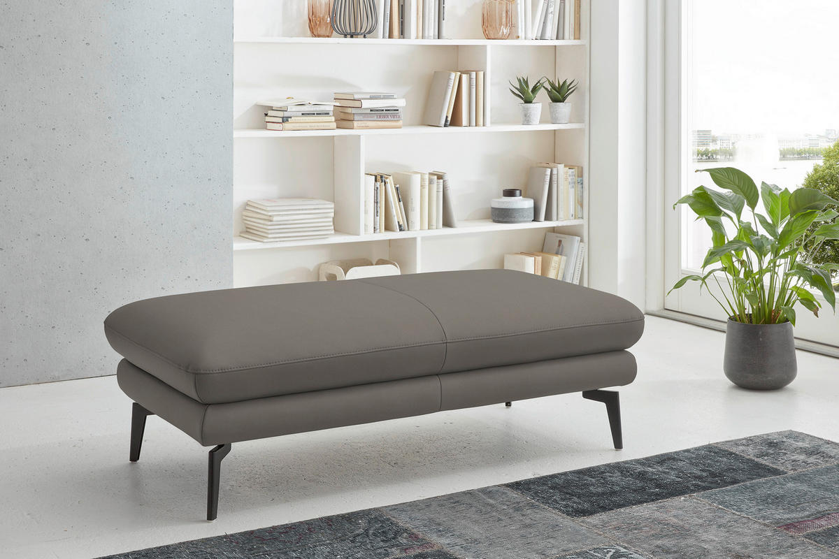 2,5-SITZER in Echtleder Hellgrau  - Hellgrau/Schwarz, Design, Leder/Metall (196/86/104cm) - Dieter Knoll