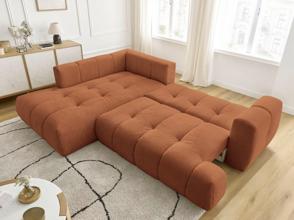 ECKSCHLAFSOFA FUJI Leinenoptik Orange  inkl.  - Schwarz/Orange, MODERN, Kunststoff/Textil (204/282cm)