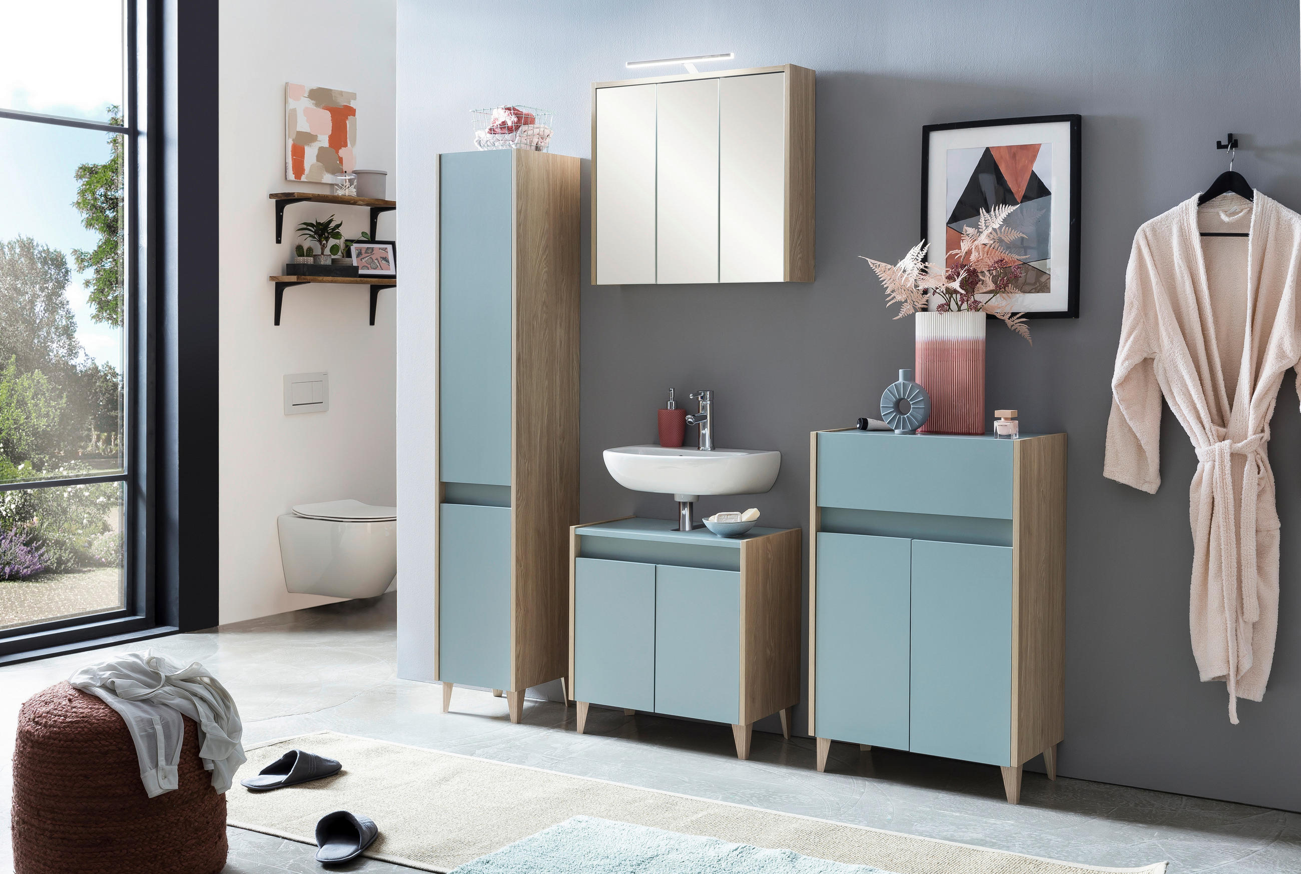 KOMMODE Blau, Eichefarben, Hellblau, Pastellblau - Blau/Pastellblau, MODERN, Holzwerkstoff/Kunststoff (56,9/90,3/33cm) - MID.YOU