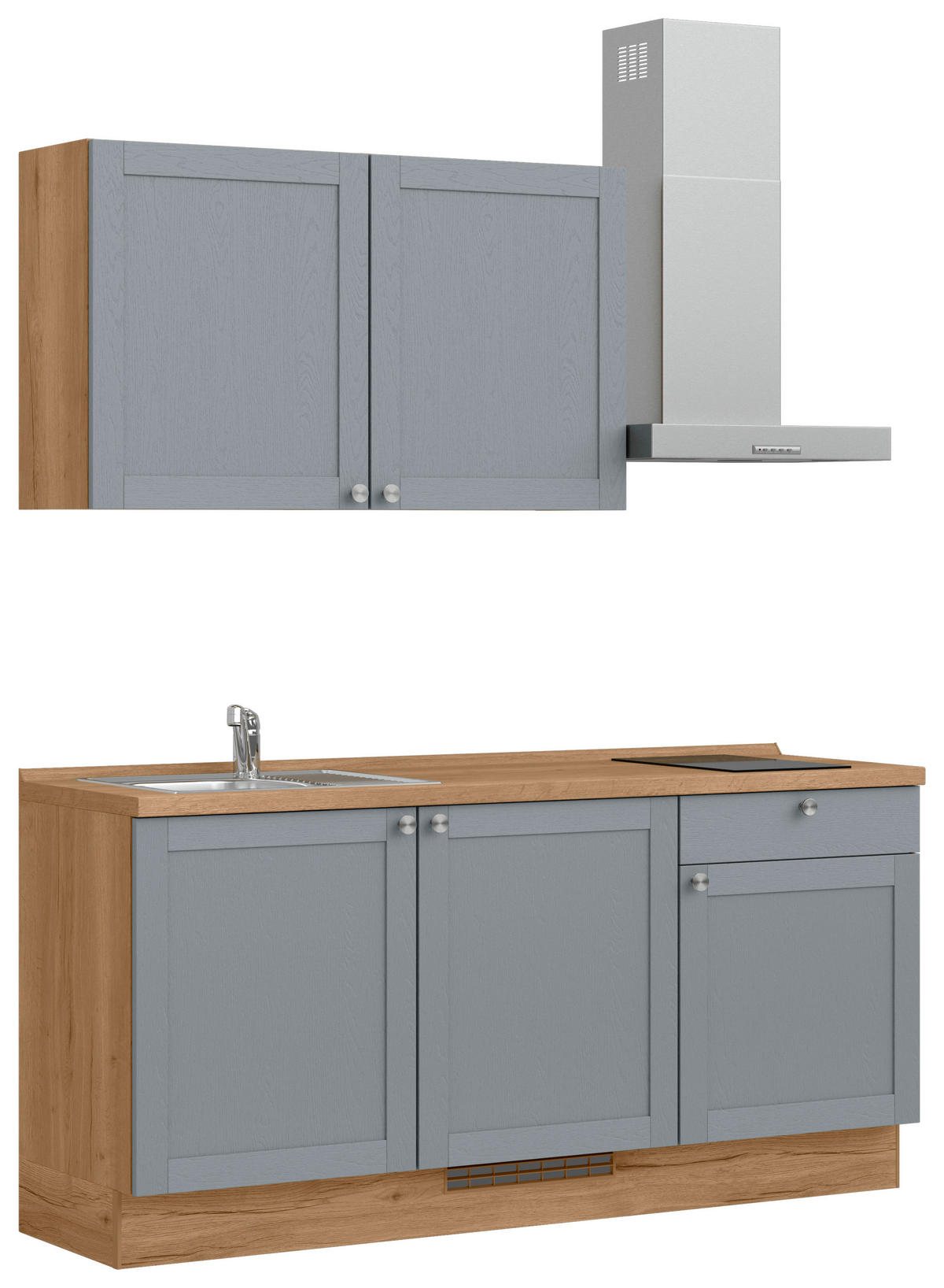 KÜCHENLEERBLOCK Frame 180 cm  in Eichefarben, Blaugrau  - Edelstahlfarben/Eichefarben, MODERN, Holzwerkstoff/Metall (180cm) - Nobilia