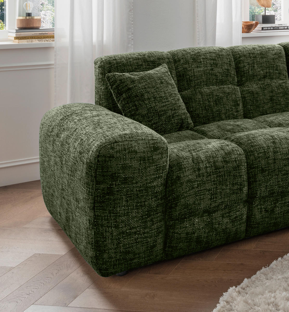ECKSOFA in Struktur Dunkelgrün  - Dunkelgrün/Schwarz, Modern, Kunststoff/Textil (301/152cm) - Livetastic