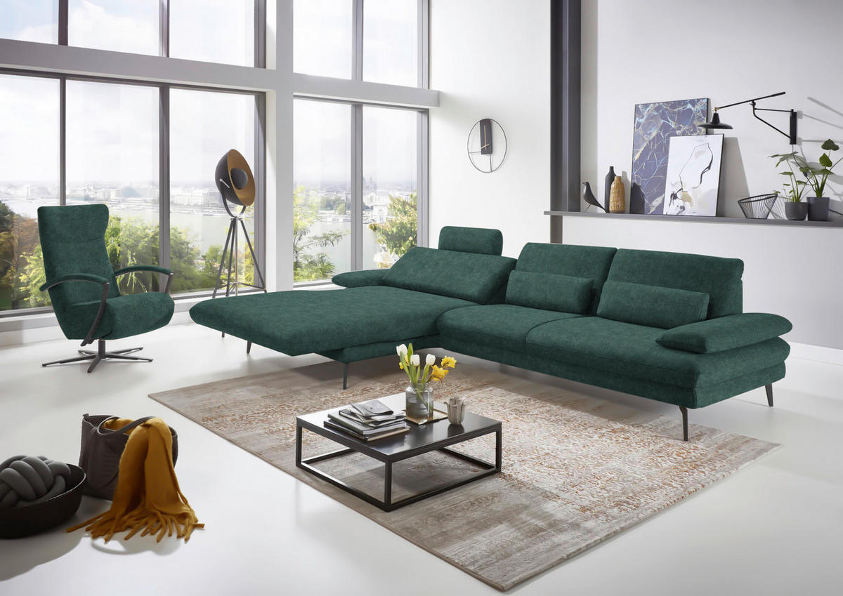 ECKSOFA in Velours Blau, Grün  - Blau/Schwarz, Design, Textil/Metall (180/310cm) - Dieter Knoll