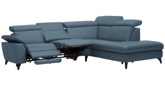 ECKSOFA in Echtleder Blau  - Blau/Schwarz, Design, Leder/Metall (285/239cm) - Cantus