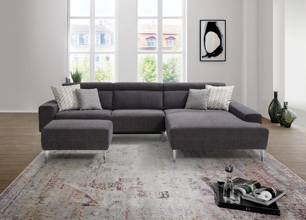 ECKSOFA in Webstoff Dunkelbraun  308/205 cm  - Dunkelbraun/Alufarben, Design, Textil (308/205cm) - Sedda