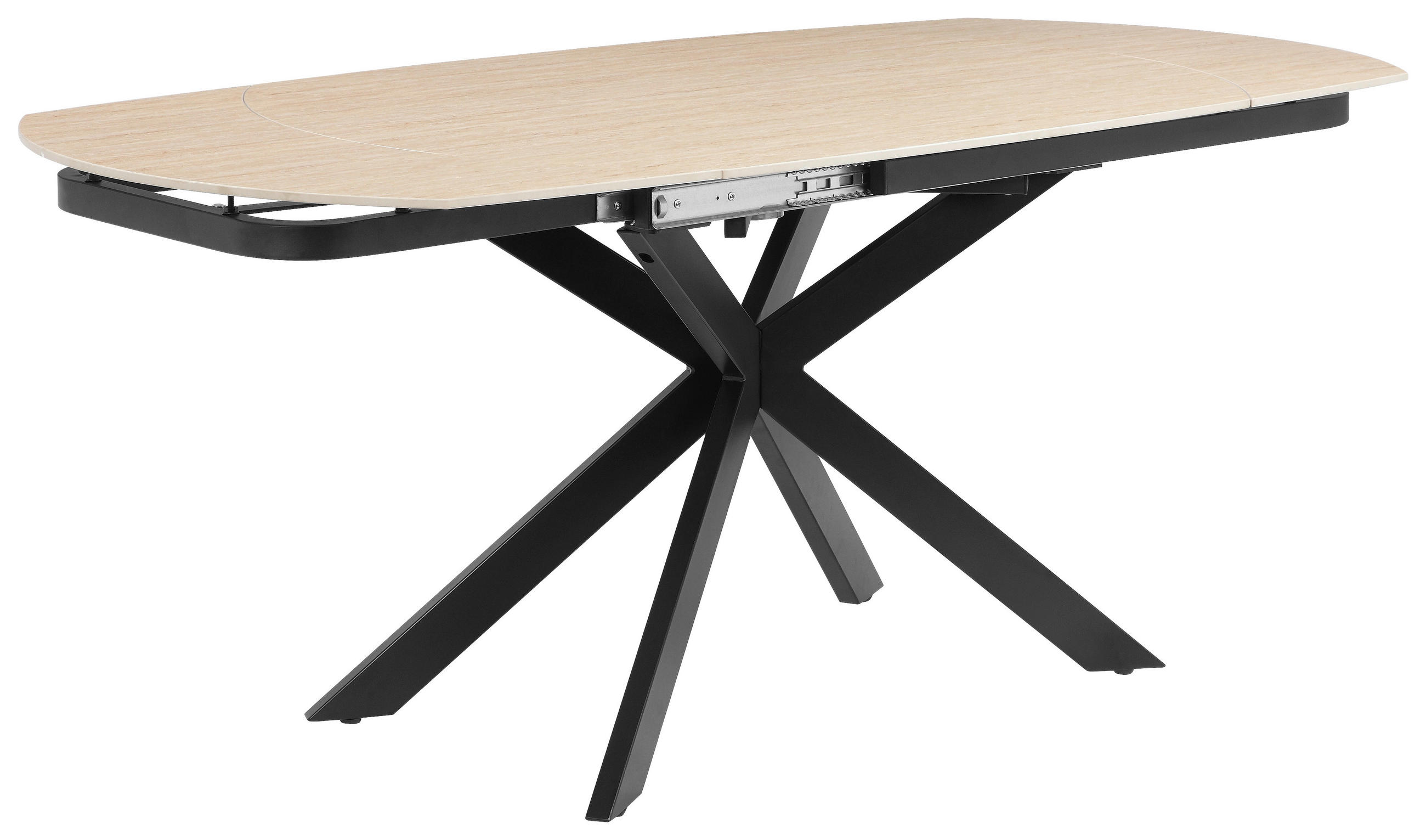 ESSTISCH 120-180/90/75.5-79 cm  Metall, Stein ausziehbar oval Schwarz, Beige  - Beige/Schwarz, MODERN, Stein/Metall (120-180/90/75.5-79cm) - P & B