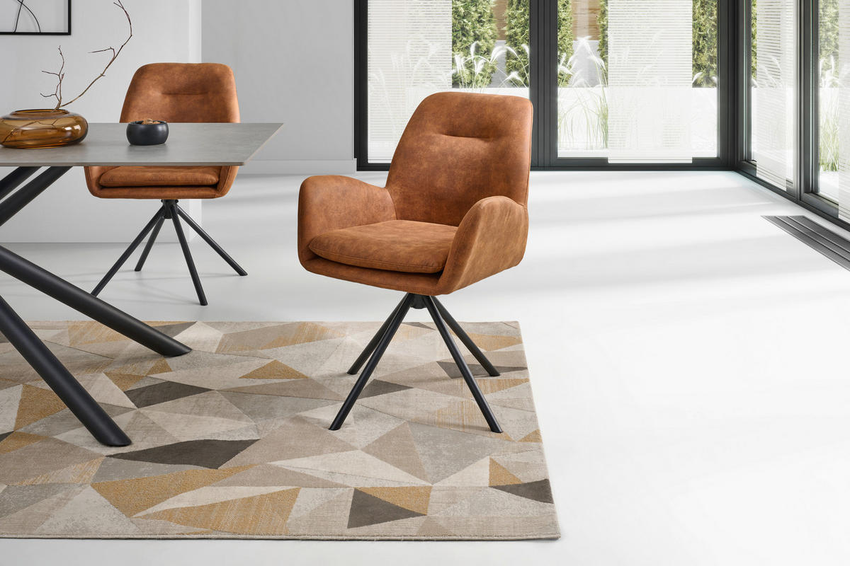 ARMLEHNSTUHL  Sitzfläche 360° drehbar, inklusive Armlehnen Webstoff  - Schwarz/Orange, Basics, Textil/Metall (60.5/88/62cm) - Livetastic