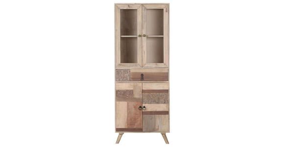 VITRINE in massiv Mangoholz Braun  - Klar/Messingfarben, Design, Glas/Holz (70/180/42cm) - Landscape