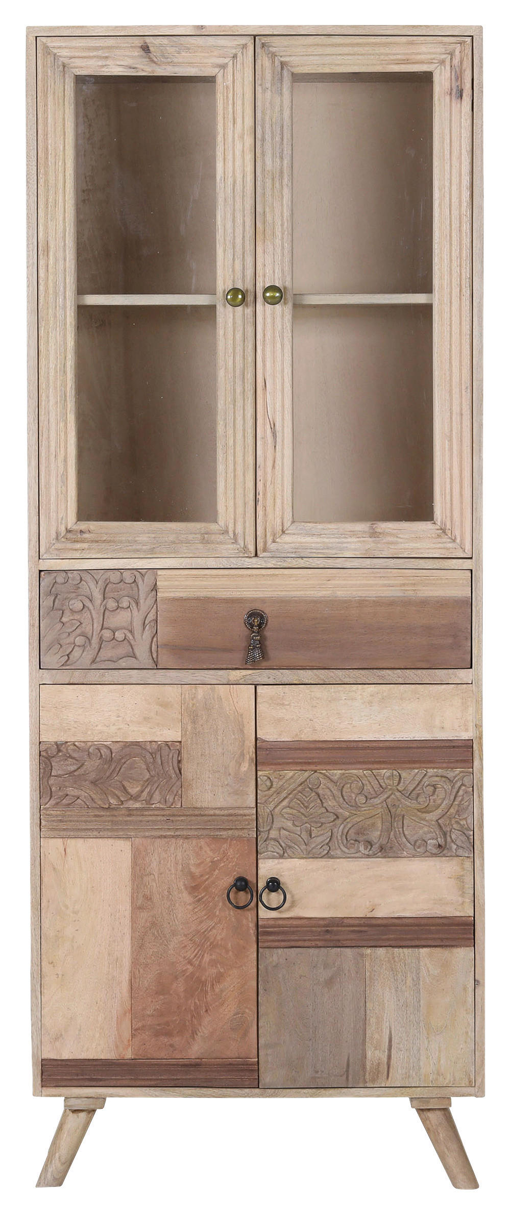 Thumbnail - Landscape Vitrine, Braun, Glas, Holz, Mangoholz, massiv, 2 Fächer, 1 Schubladen, 70x180x42 cm, Beimöbel erhältlich, steh...