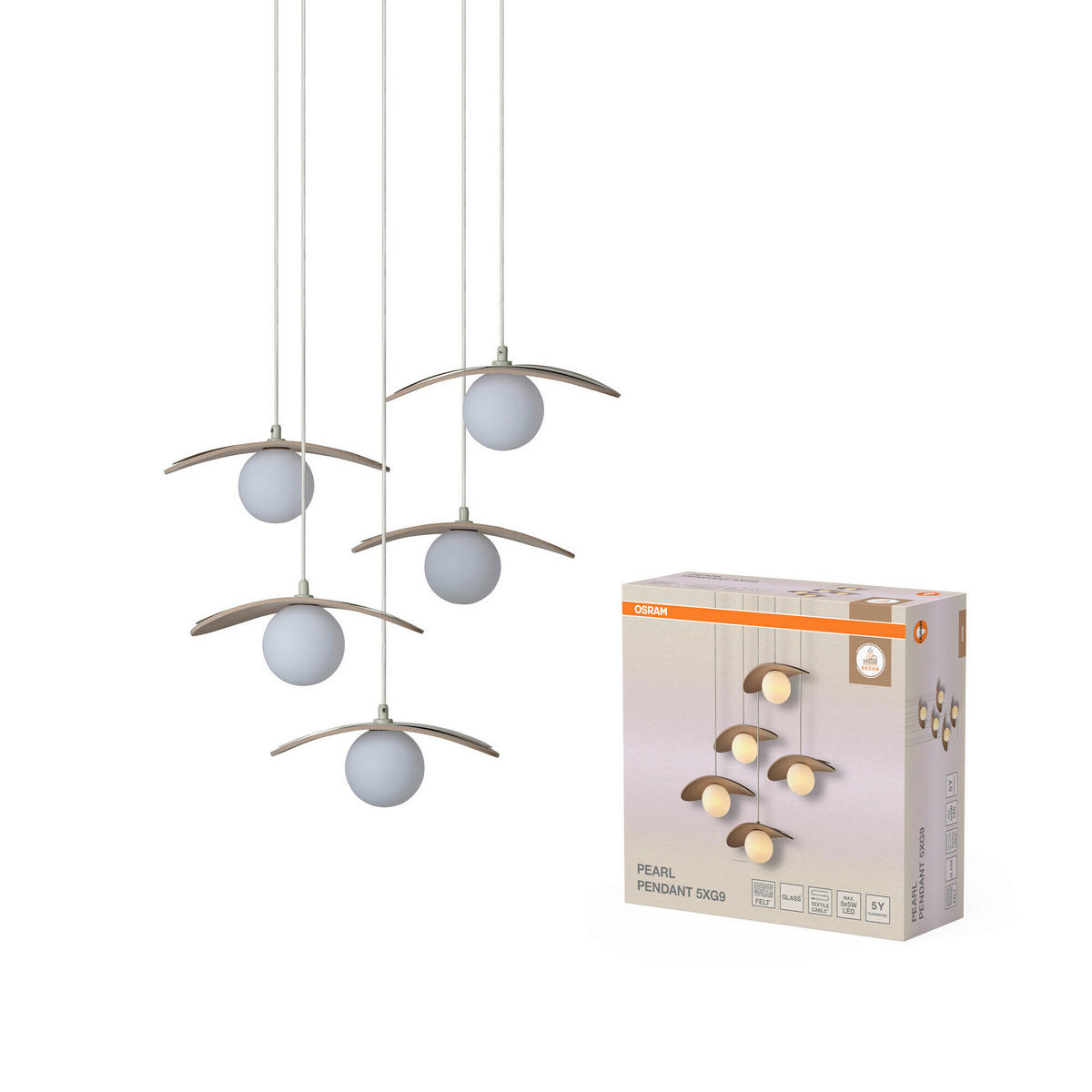 HÄNGELEUCHTE 50/50/150 cm  - Beige, Design, Glas/Textil (50/50/150cm) - Osram