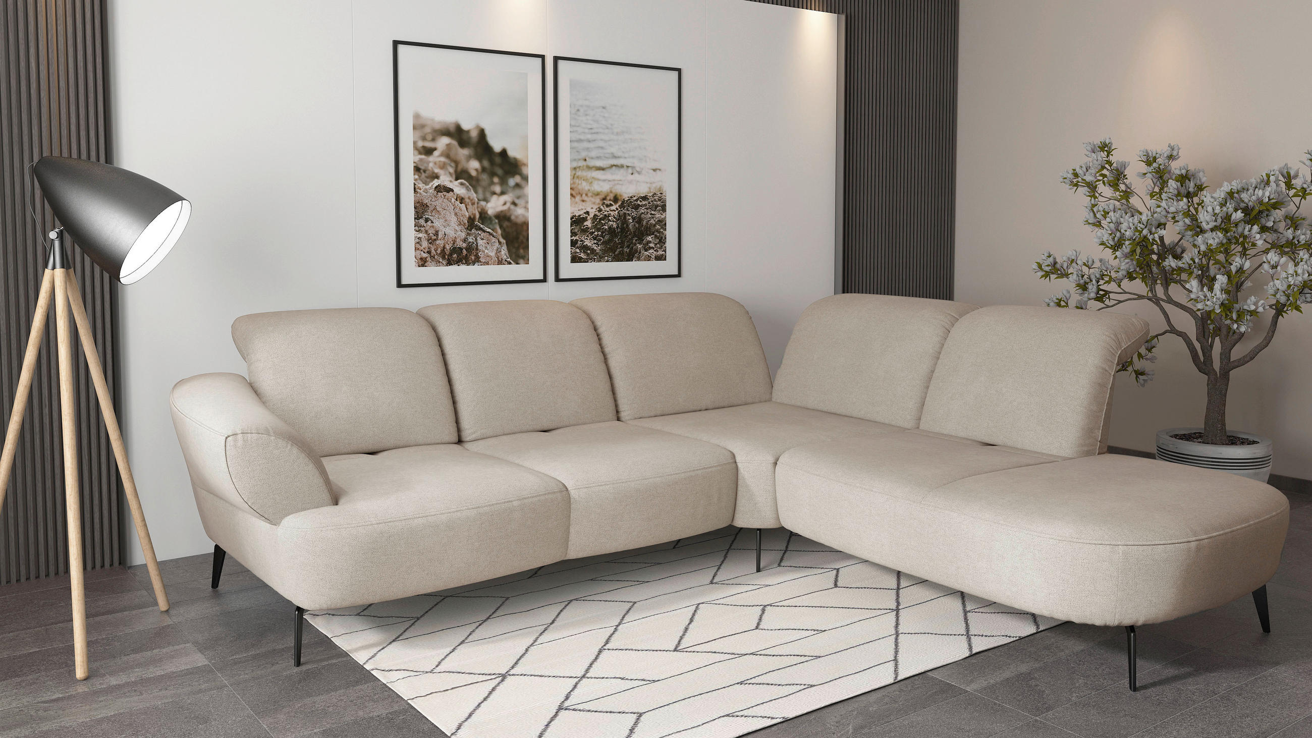 ECKSOFA in Mikrofaser Beige  - Beige/Schwarz, Modern, Textil/Metall (302/270cm) - Sit & More