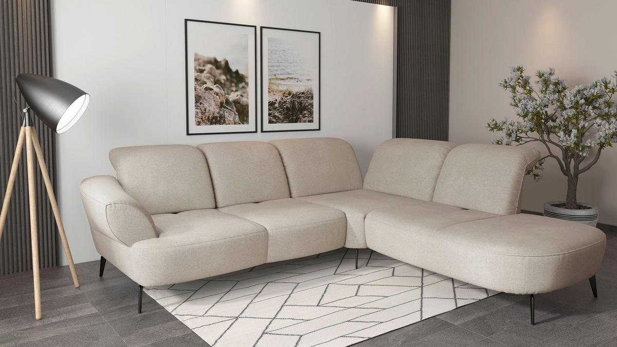 ECKSOFA in Mikrofaser Beige  - Beige/Schwarz, Modern, Textil/Metall (302/270cm) - Sit & More