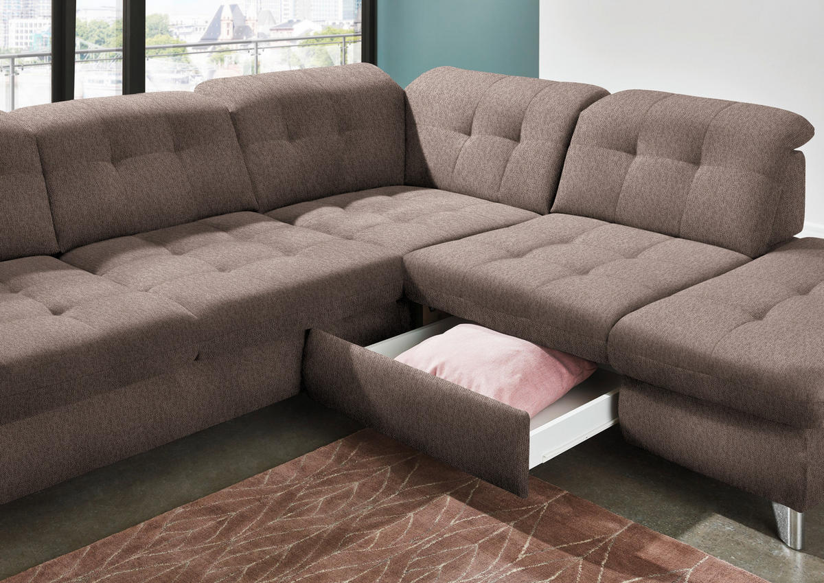 ECKSOFA in Chenille Braun  - Chromfarben/Braun, Design, Textil/Metall (310/260cm) - Beldomo Speed