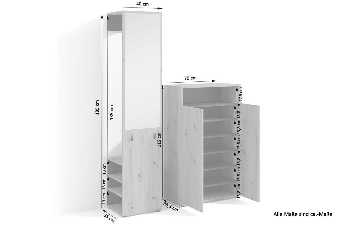 GARDEROBE 2-teilig  in 110/186/35 cm  - Schwarz/Eiche Artisan, Design, Holzwerkstoff (110/186/35cm) - MID.YOU