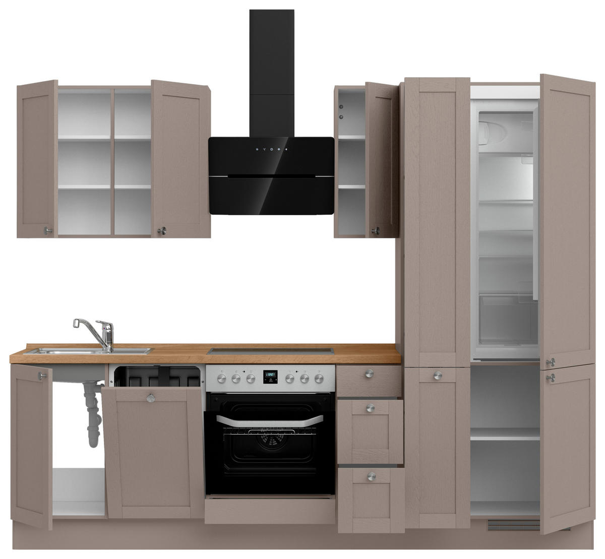 KÜCHENBLOCK Frame 270 cm  in Eichefarben, Beigebraun  - Edelstahlfarben/Eichefarben, MODERN, Holzwerkstoff/Metall (270cm) - Nobilia